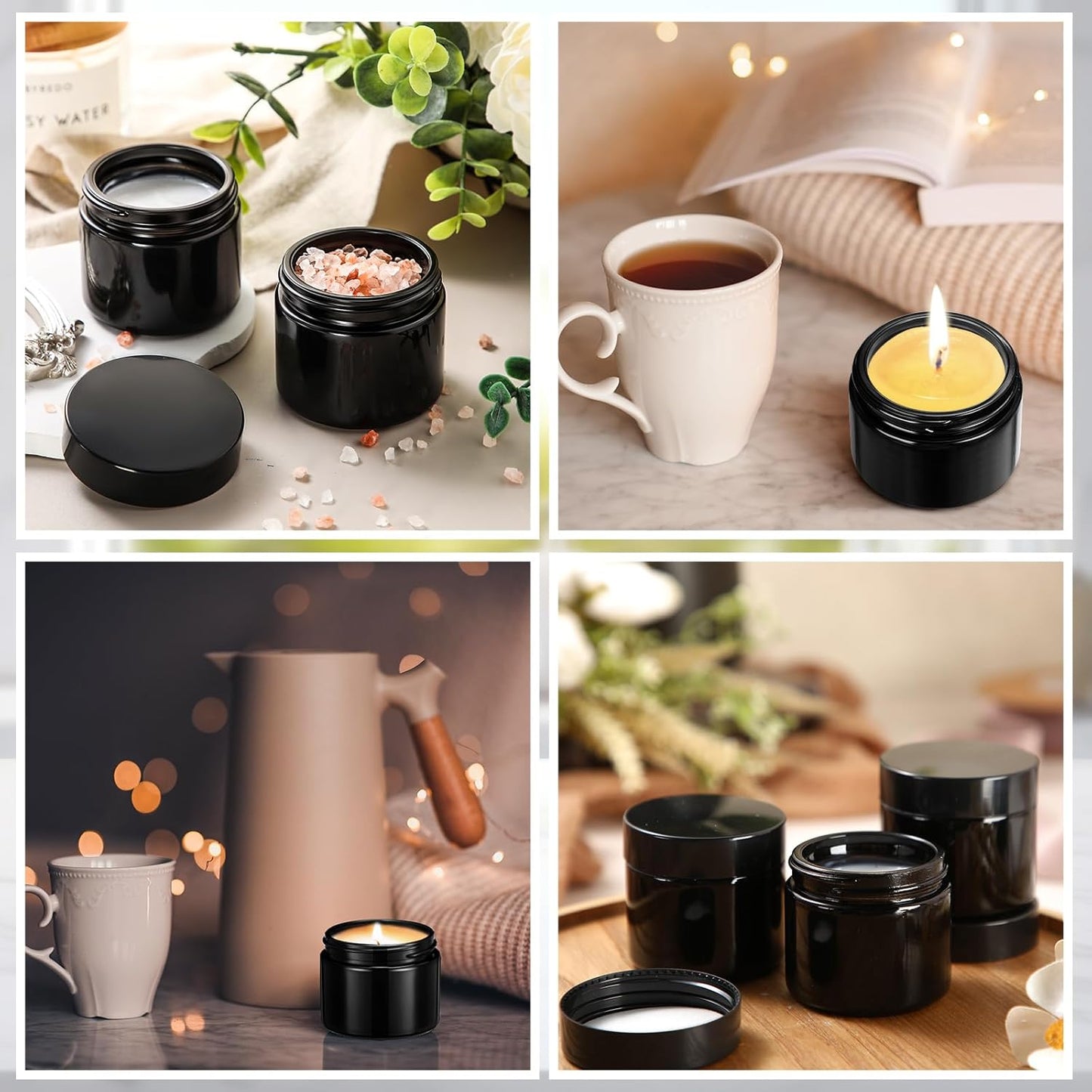 Domensi 72 Pcs 2 oz Glass Jars with Lids Travel Size Round Leakproof Empty Cosmetic Jars with Inner Liners Lid for Storing Makeup Lotions Face Cream Ointments Candle DIY Making (Black)