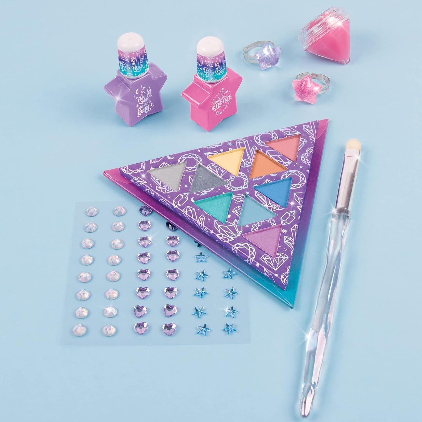 Make It Real: Mystic Crystal Makeup Kit - 9 Piece Tween Cosmetic Set, Sparkle Head To Toe, Rings-Eyes-Lips-Nails, Water-Based Nail Polish, You Are Magic, Take-Anywhere Cosmetic Set, Kids Ages 8+