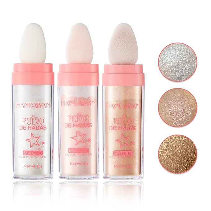 3PCS Polvo De Hadas Highlighter Glitter Stick Body Glitter Shimmer Face Brightening Highlighter Contour Powder Makeup Stick Face Fairy Glitter Highlighter Makeup-White,Pink,Golden brown