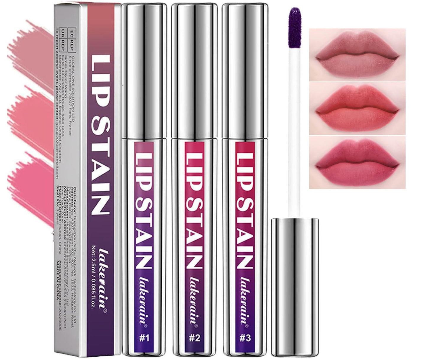 3Pcs Peel Off Lip Liner Lipstick Makeup, Pink Peel Off Lipgloss for Women Magic Lipstick 24 Hours Original Lip Liner Makeup Stain (#D, 1 Count (Pack of 3))