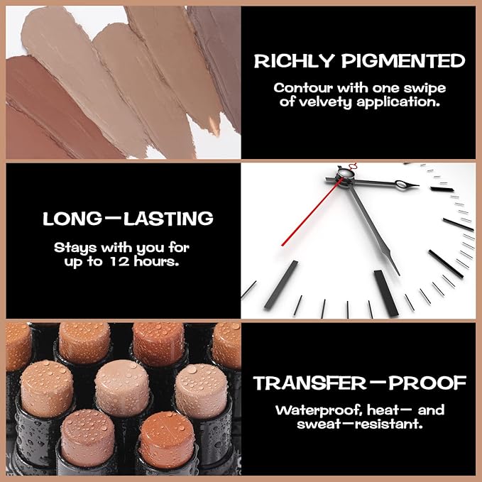 FOCALLURE Cream Contour Stick, Matte Bronzer Stick, Professional Face Shaping & Contouring Stick Makeup, Easy to Apply with Buildable Coverage, Long Lasting & Waterproof, COCOA