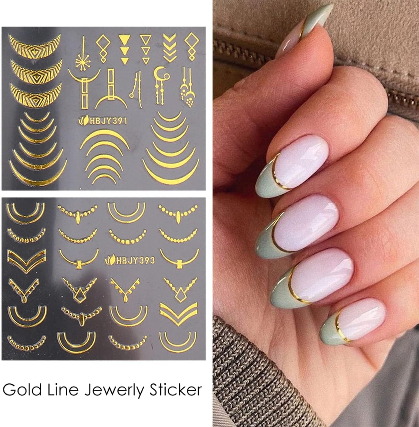 Flowers Nail Art Stickers Decal 3D Self-Adhesive Gold Flower Leaf Lace Nail Supplies Flower Nail Stickers Geometry Line Nail Designs for Women Girls Nail Art Decorations(Gold)