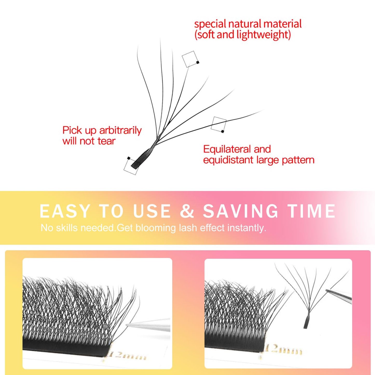 W Lash Extensions Supplies 7D Eyelash Extensions W Shape 0.07mm Thickness C Curl 10mm Premade Fans Easy Fan Lashes Volume Matte Black 12 Rows Crisscross Eye Lashes(W-7D-0.07-C,10mm)