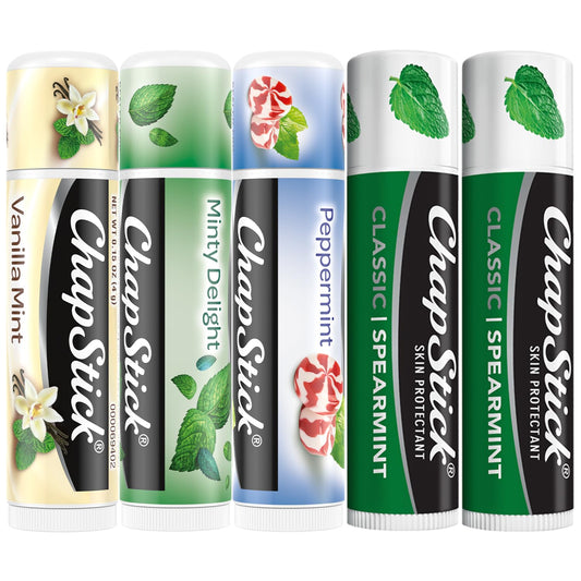 ChapStick Lip Balm, Mint Favorites (Vanilla Mint, Minty Delight, and Peppermint) + 2 Classic Spearmint, 0.15 Oz Ea (5 Piece Set)