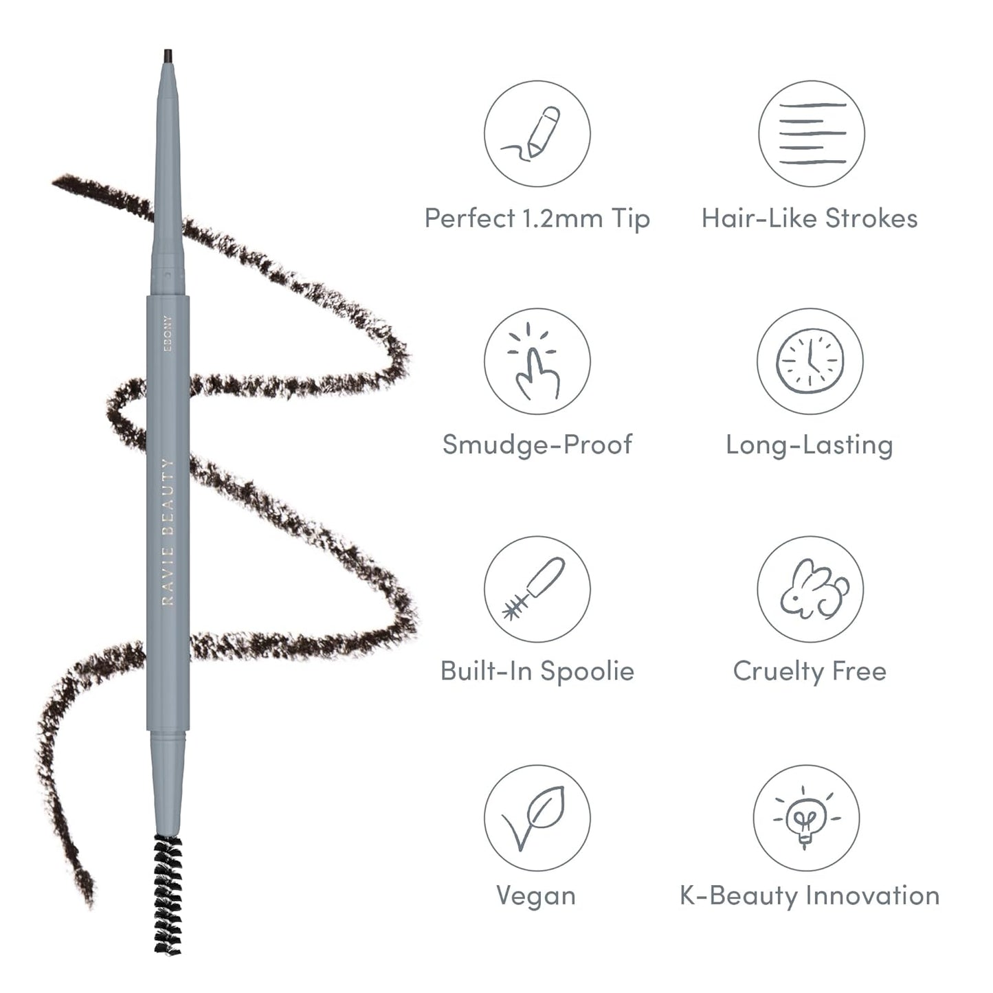 Easy Everyday™ Brow Pencil - Best Eyebrow Pencil for Women, Smudge Proof Hair-Like Strokes, 1.2mm Precision Tip with Spoolie, Vegan (Ebony)
