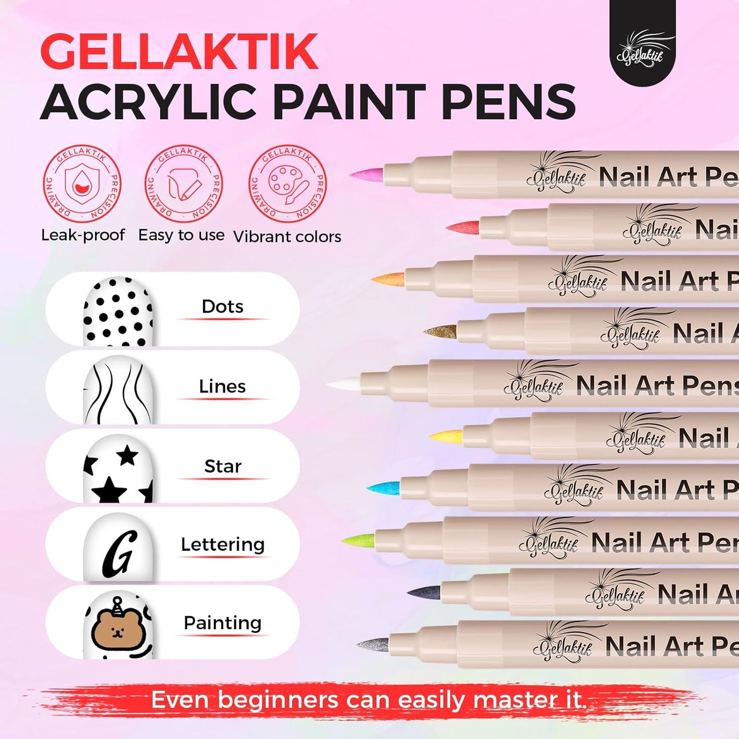 18 Colors Nail Art Pens Set, 3D Nail Polish Pens Quick-Drying Acrylic Paint Markers, Dotting Liner Brush for DIY Nail Design, Home & Salon Manicure Tools