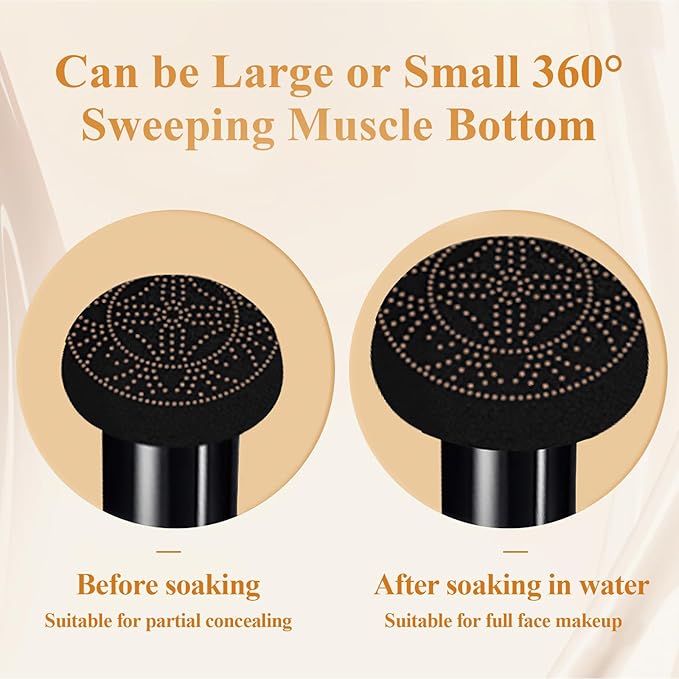 Air Cushion CC Cream Mushroom Head, Soothing Full Coverage Concealer CC Cream with Mushroom Makeup Sponge for Flawless Face Makeup (Buff Beige)