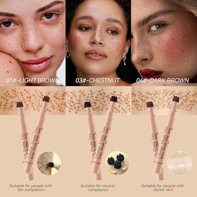 AKARY Stamp Freckle Pen Natural Lifelike Fake Freckles Makeup, Waterproof Long Lasting Quick Dry 5 Comb Corners Natural Like Face Freckle Makeup Pen for Effortless Sunkissed Makeup, 04-Dark Brown