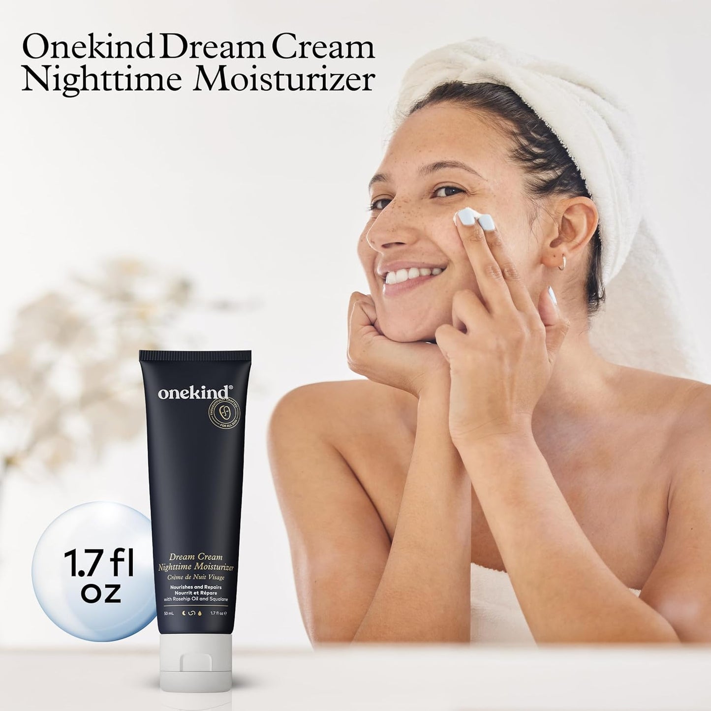 Onekind Dream Cream Night Moisturizer – Hydrating Anti-Aging Face Cream with Squalane, Rosehip & Shea Butter – Fragrance-Free, Vegan, for Dry & Sensitive Skin – 1.7 oz