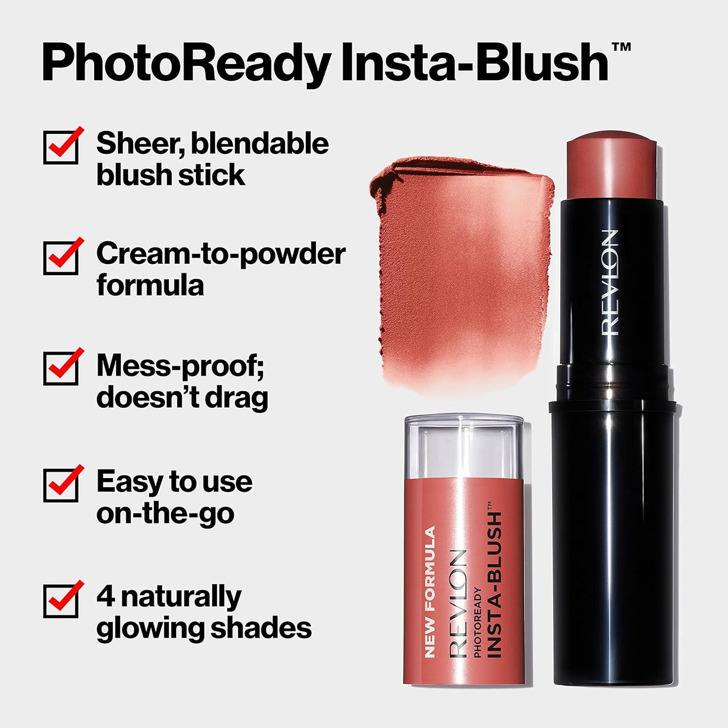 Revlon Blush Stick, PhotoReady Insta-Blush Face Makeup with Cream to Powder Formula, High Impact Color, Moisturizing Creamy Formula, 330 Nude Kiss, 1.15 Oz