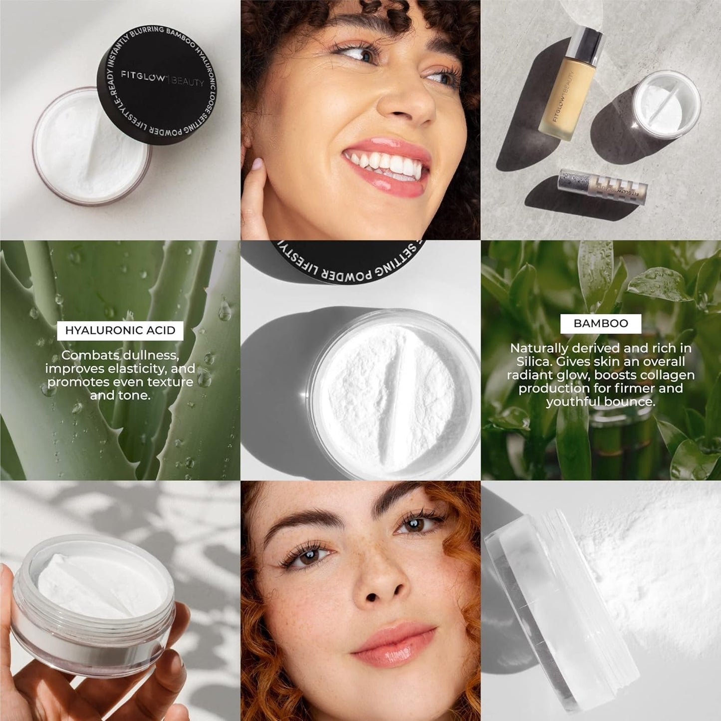 Fitglow Beauty - Translucent Bamboo Hyaluronic Loose Setting Powder | Vegan, Woman-Owned Clean Beauty (0.3 oz | 9 g)