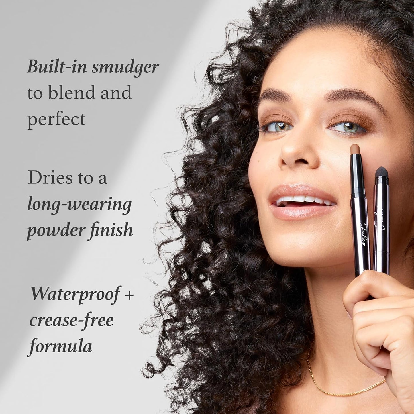 Julep Eyeshadow 101 Crème-to-Powder Waterproof Eyeshadow Stick Duo – Long-Lasting, Crease-Proof, Easy Apply with Built-in Smudger - Sand Shimmer and Smoky Tawny Matte