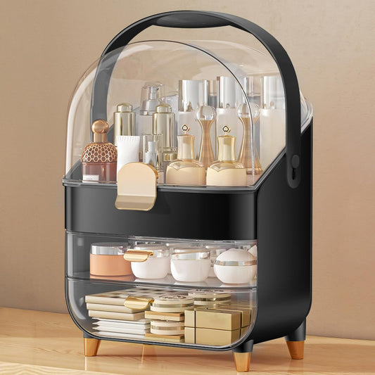 Makeup Organizer, Skincare Holder Bathroom Counter Organizer, Storage Box Cosmetic Display Cases, Teen Girl Gifts Trendy Stuff Make up Organizers for Vanity, Dresser, Countertop (black)