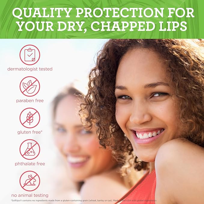 Softlips Spring Tropical Lip Balms 3-Pack - Hydrating Lip Care Set with Watermelon, Tropical Coconut, and Peach Passion Flavors