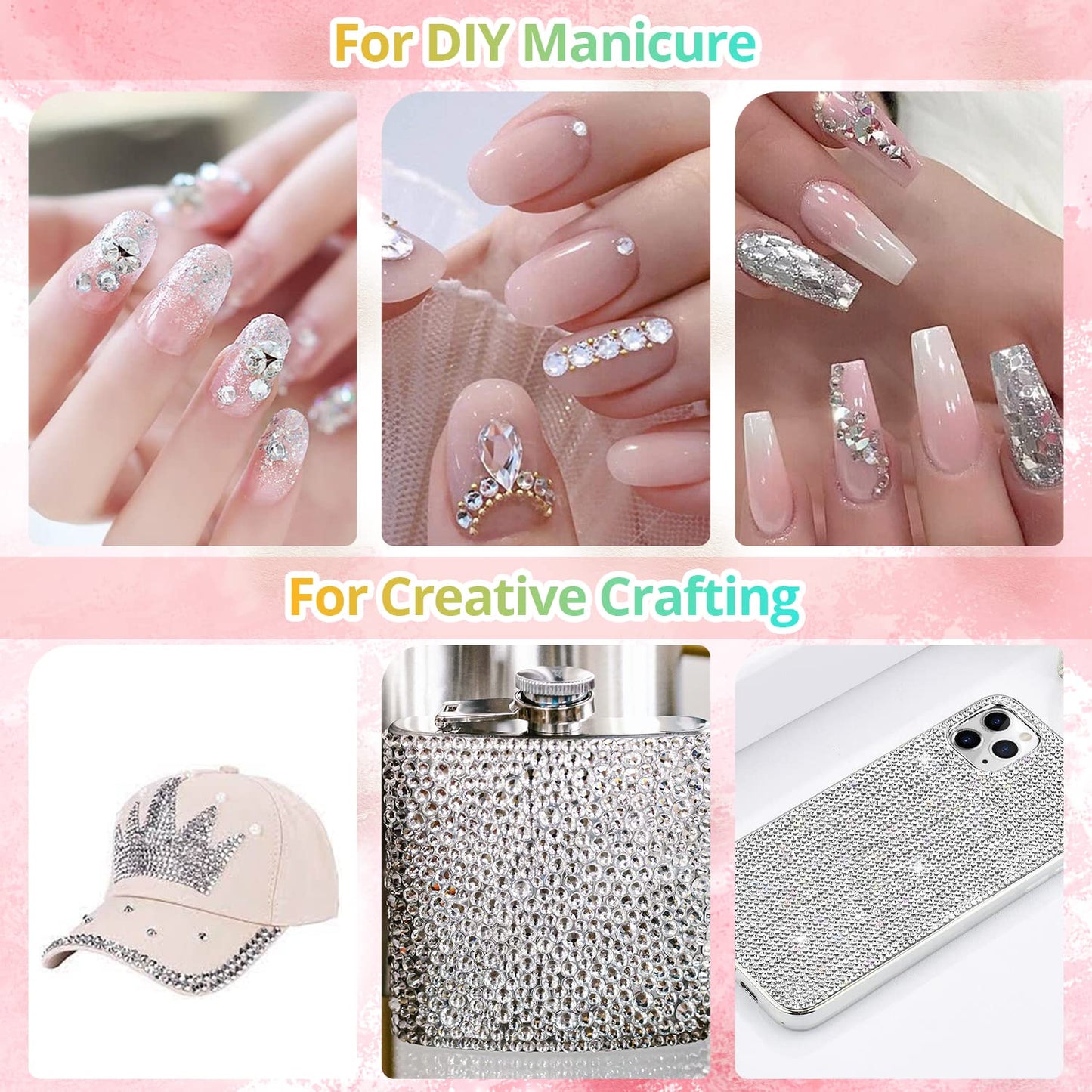 1.5-6mm Round Flatback Face Gems Kit (Clear) for Makeup with Quick Dry Glue + Brush + Tweezer, Nail Art Rhinestones Transparent White Glass Crystal Beads for Make-up Deco