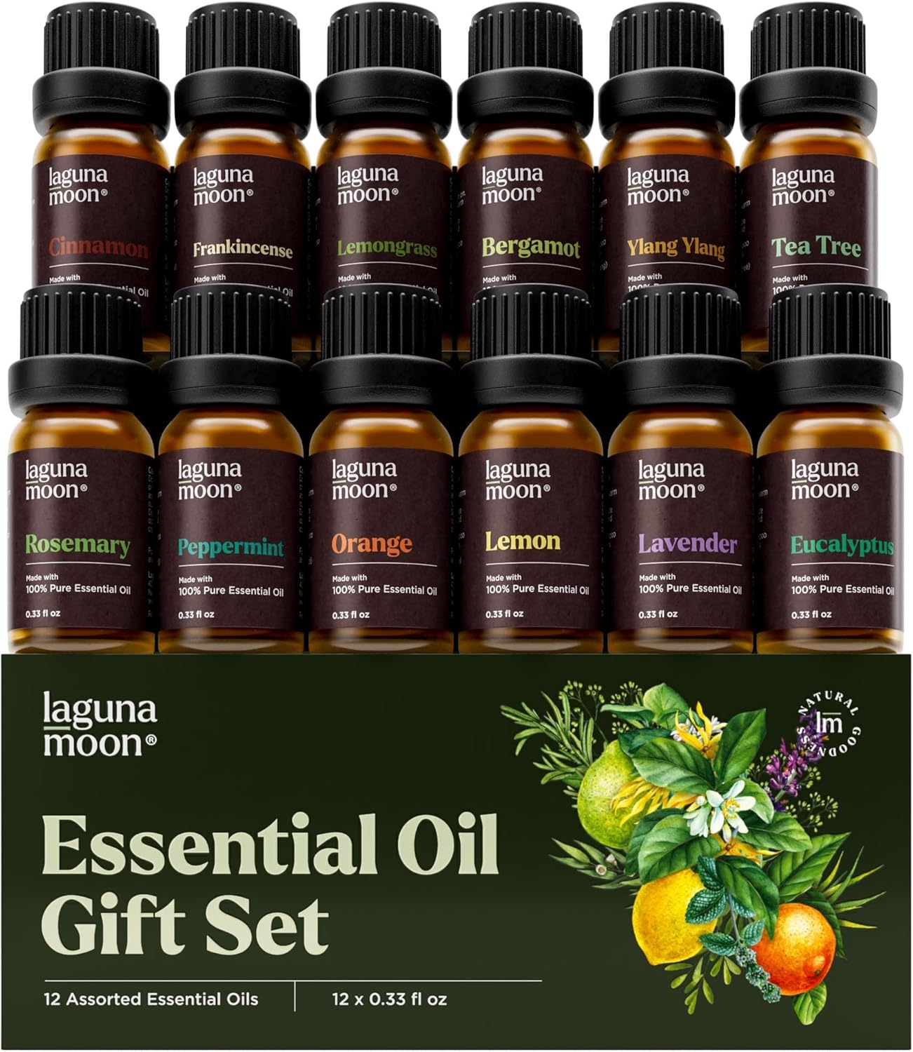 Lagunamoon Essential Oils Set - 12 Piece Premium Grade Home Essentials Oils - for Diffusers, Fragrance, Scents for Candle Making - Natural Aromatherapy Oils for Cars & Home Products, Room Sprays