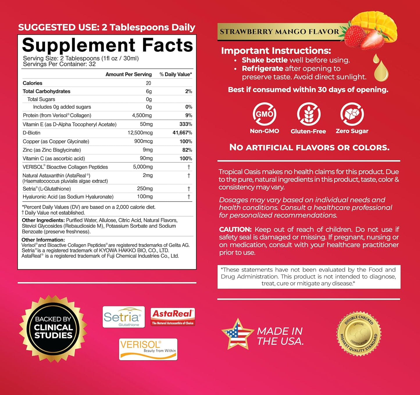 Liquid Collagen Glow for Women & Men– 5000mg VERISOL Hydrolyzed Collagen Peptides + Biotin | Supports Skin Elasticity, Hair Growth, Strong Nails | Clinically Studied Ingredients| 32 Serv