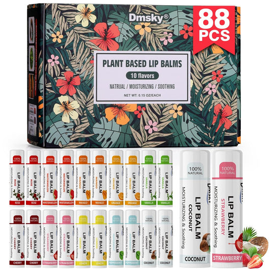 Dmsky Fruit Lip Balm Variety Pack, Hydrating Lip Balm for Men, Women & Kids, 0.15 OZ, 88 count
