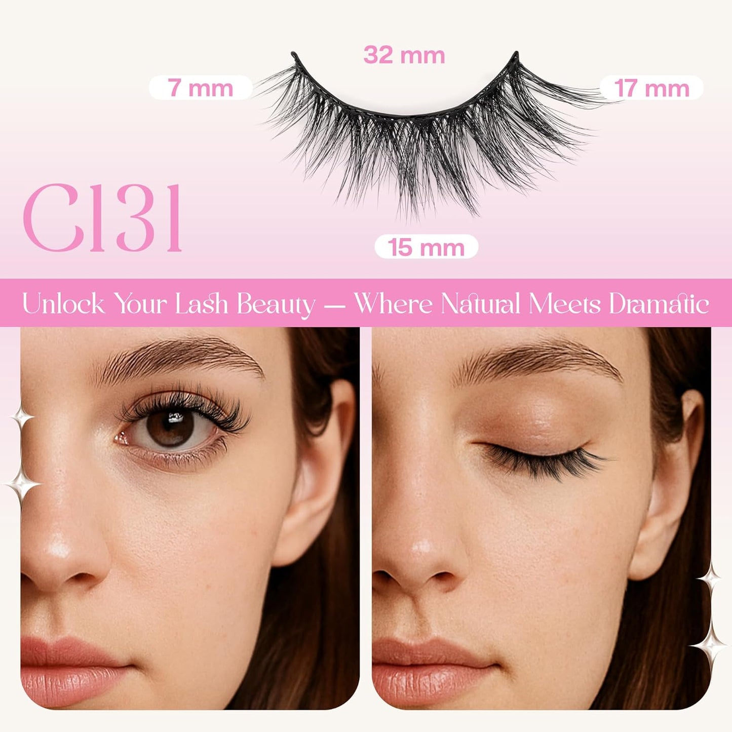 CALAILIS Self Adhesive Eyelashes 5 Pairs Natural Look Press On Lashes No Glue Need Eyelashes Reusable Cat Eye Wispy Self-adhesive False Lashes with Replacement Adhesive Strips (C131)