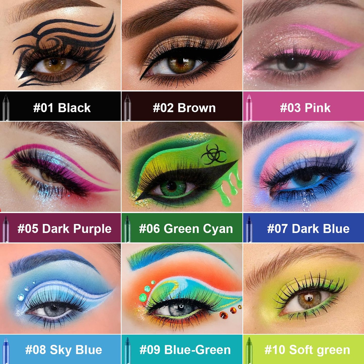 15 Colorful Eyeliner Pen Set, Eye Shadow Pencil, Pearl Eyeliner Kit Metallic Glitter Colored Eye liner for Women Eye&Lip Liner Professional Waterproof Eye Makeup
