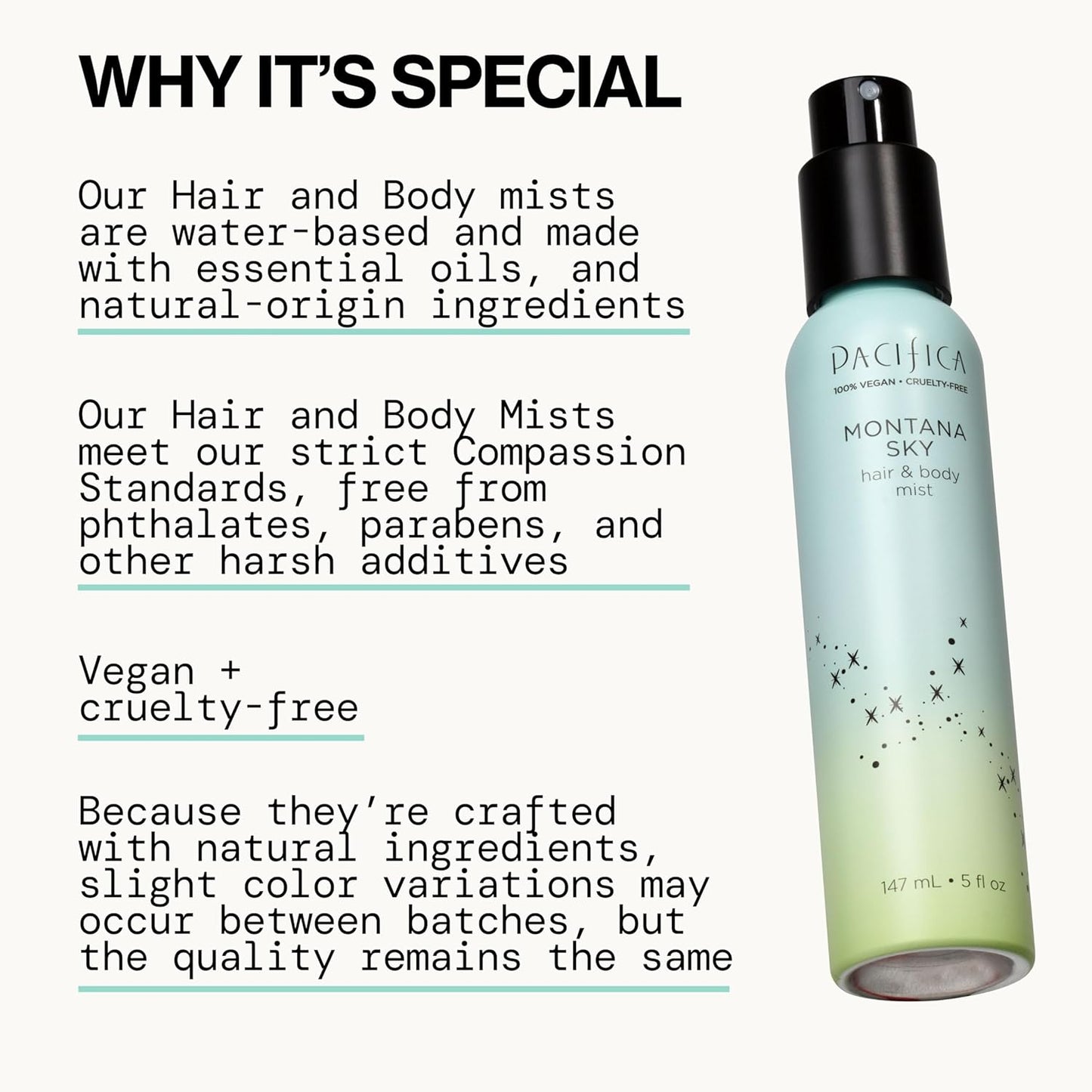 Pacifica Hair Mist Perfume & Full Body Spray for Women - Montana Sky Body Mist Fragrance w/Cedarwood, Elderflower, Black Pepper, Sage & Sandalwood Clean Beauty Alcohol-Free, Vegan & Cruelty-Free 5 oz