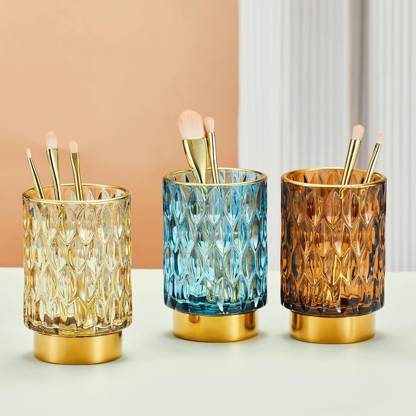 Makeup Brush Holder Organizer,Toothbrush Holders,Desk Pen Pencil Holder,Multifunctional Vintage Glass Brush Cup（A39-3-US）