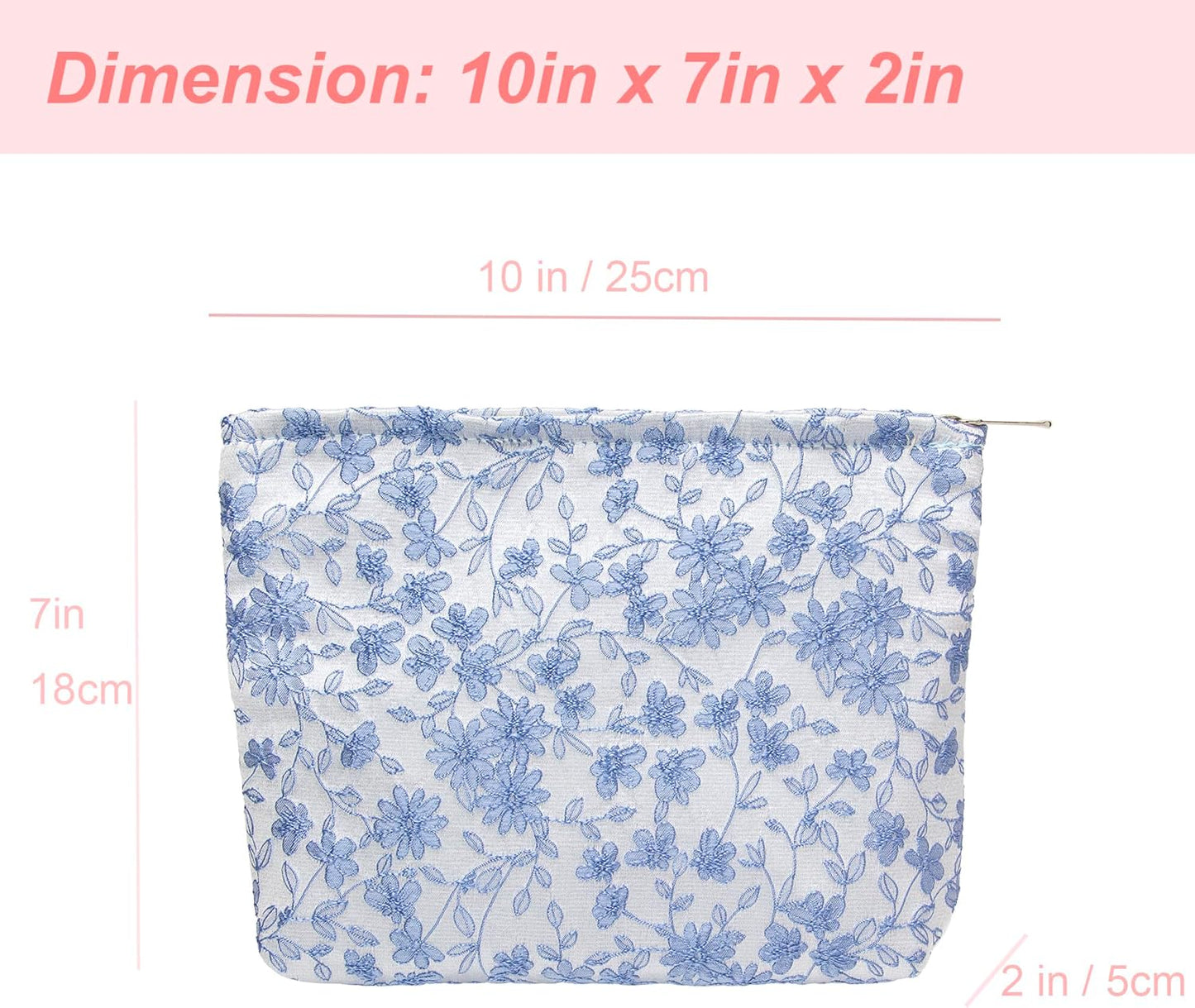 PAZIMIIK Makeup Bag Large Cotton Zipper Pouch for Purse Travel Canvas Make Up Organizer for Women Cosmetic,Brocade Silver