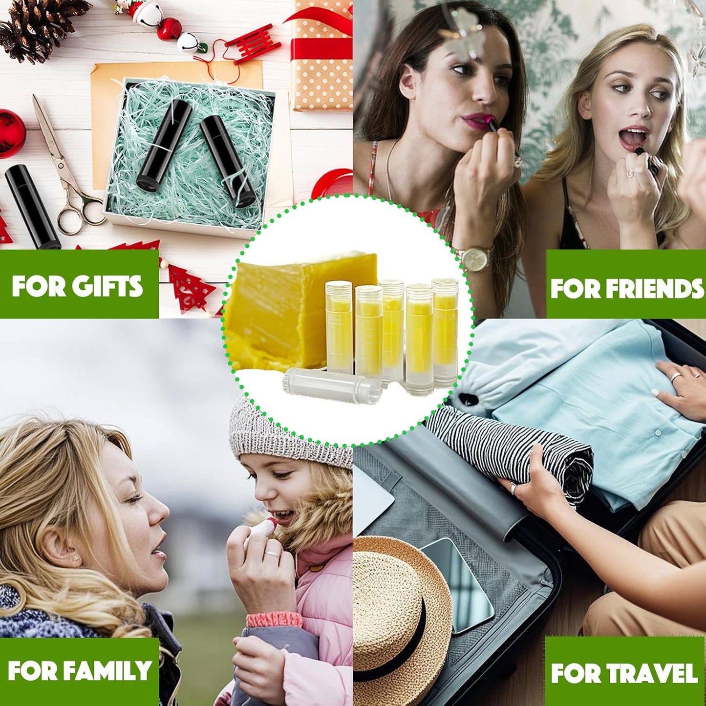 Lip Balm Tubes with Filling Tray and Spatula, 60 Empty Lip Balms Containers with Caps (Clear+Black), 60 Writeable and 60 Printed Stickers, BPA Free, Make Natural Lip Balm Kit for DIY