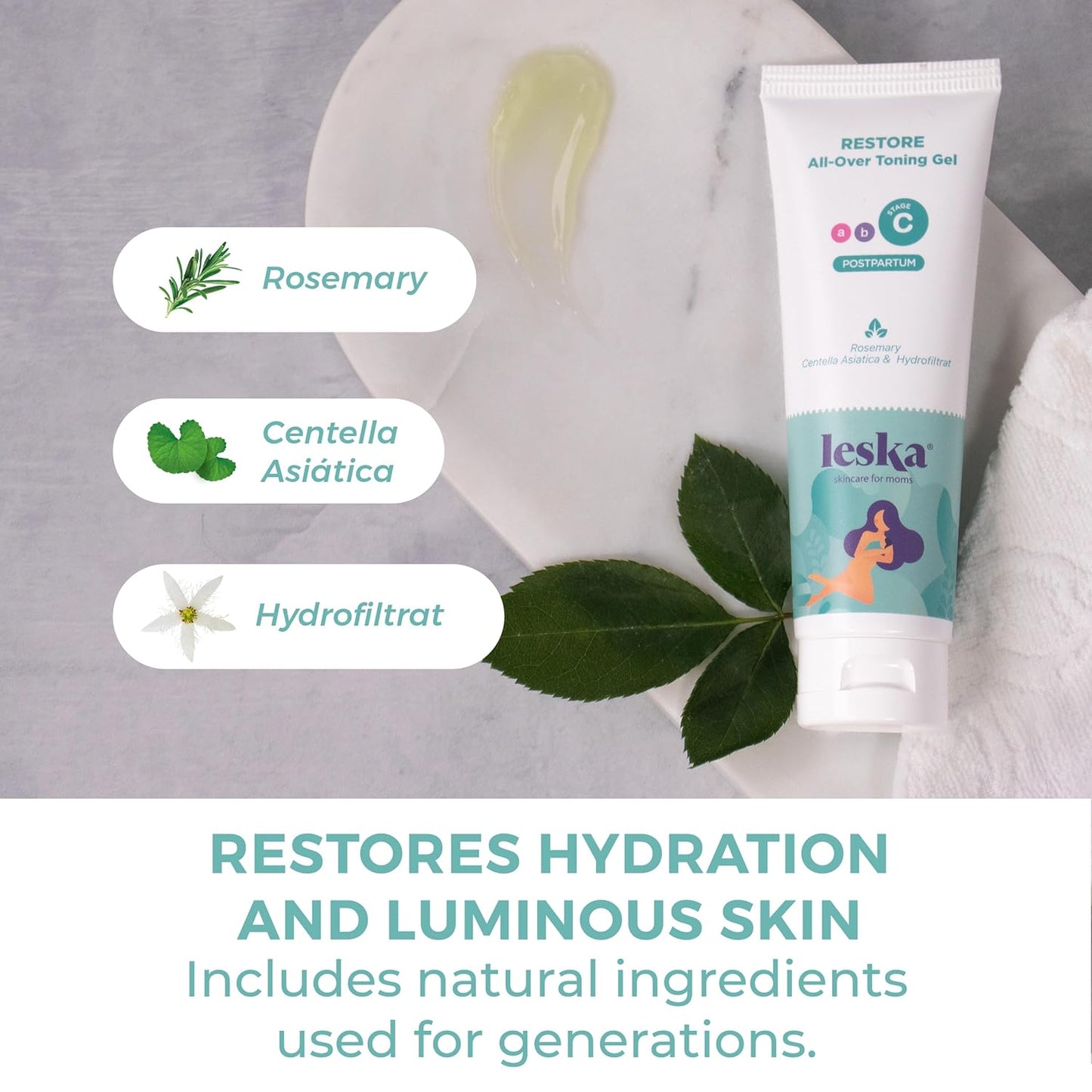 Leska Maternity Stage C Set 2-Pack Bundle | RESTORE All-Over Toning Gel l (Postpartum) | Part of a Complete 3 Part Pregnancy Skin Care System (Set of 2, 4oz each)