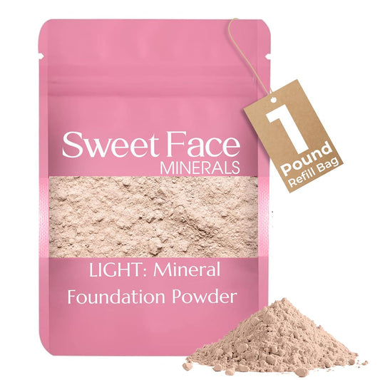 Foundation Powder Refill (Light) (1 Pound Bag) By Sweet Face Minerals, Lightweight Mineral Loose Makeup Powder with SPF 20, Full Coverage Flawless Finish, Talc-free, Cruelty-Free, Refillable Pouch