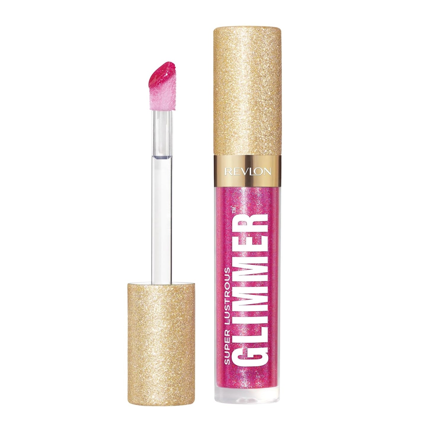 REVLON Super Lustrous Glimmer Gloss, Non-Sticky Lip Gloss, High-Shine Finish, Plant-Based Glitter, 009 Razz Beamy, 0.13 fl oz
