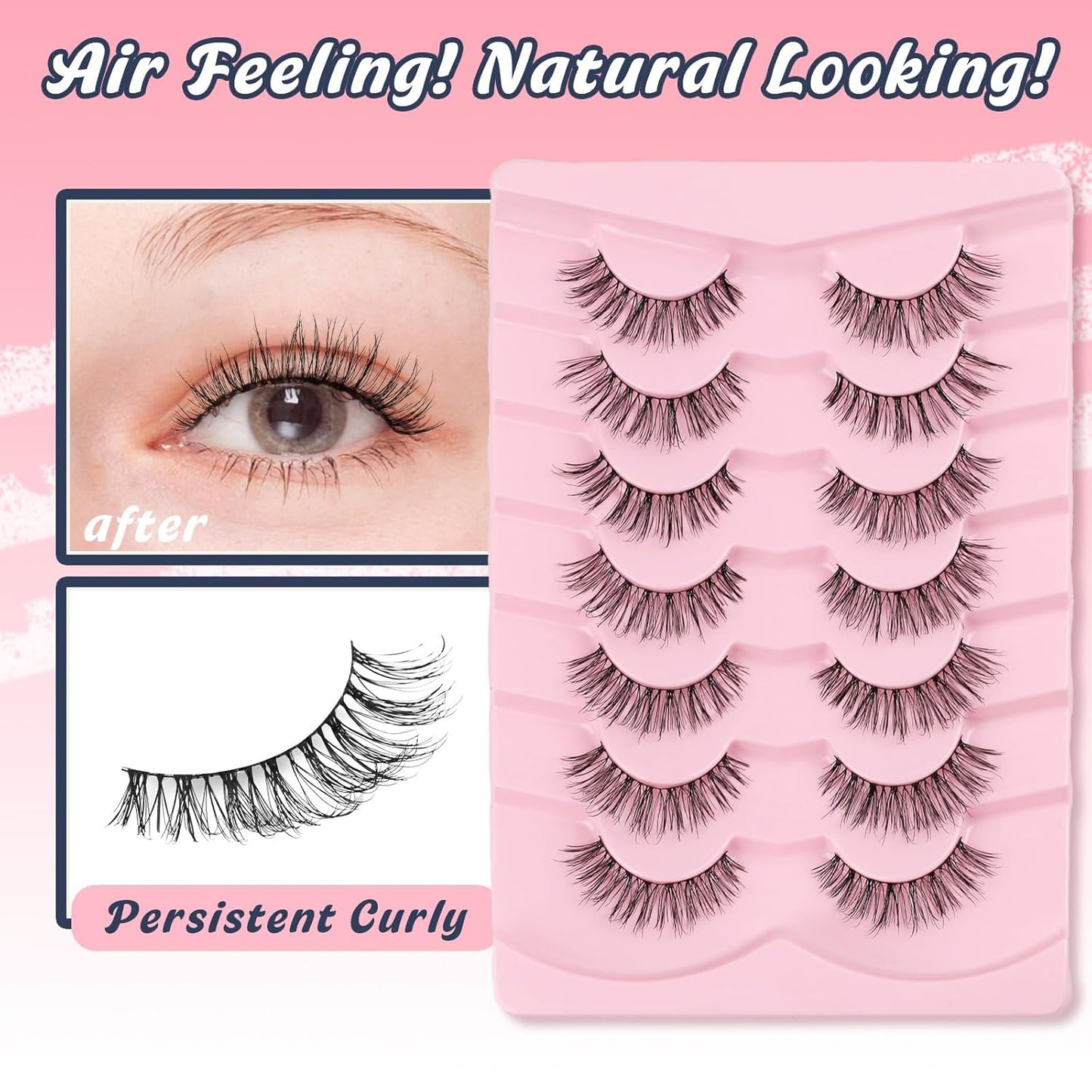 Natural Eyelashes 3D Volume Fake Lashes Lash Strips 7 Pair Siligli