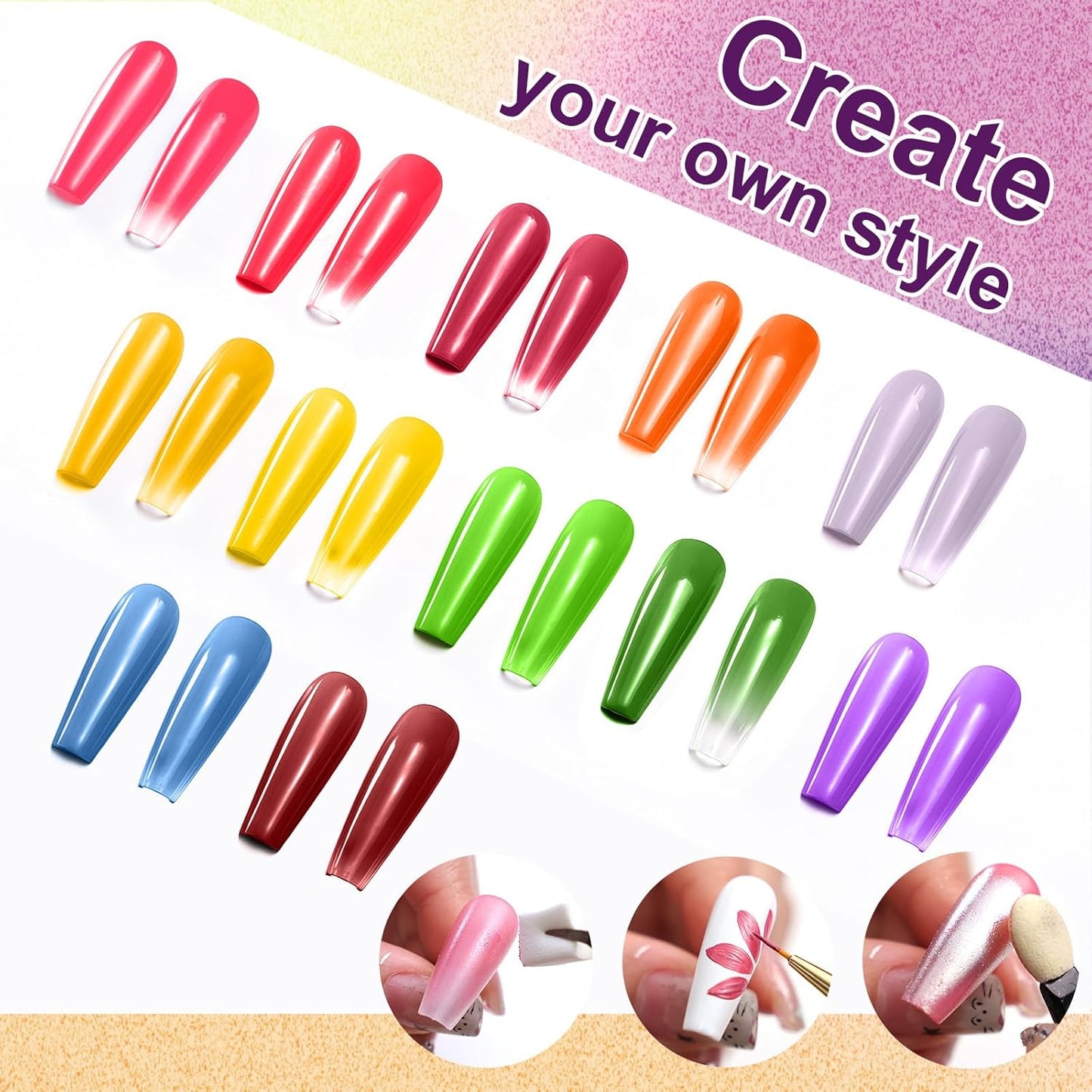 Gradient Painting Gel, 12 Bright Colors Ombre Gel Nail Polish for Pigmented Pat Painting Nails Aura Nails, French Manicure DIY Nail Art,Long-lasting Soak of UV Palette Electric Carnival