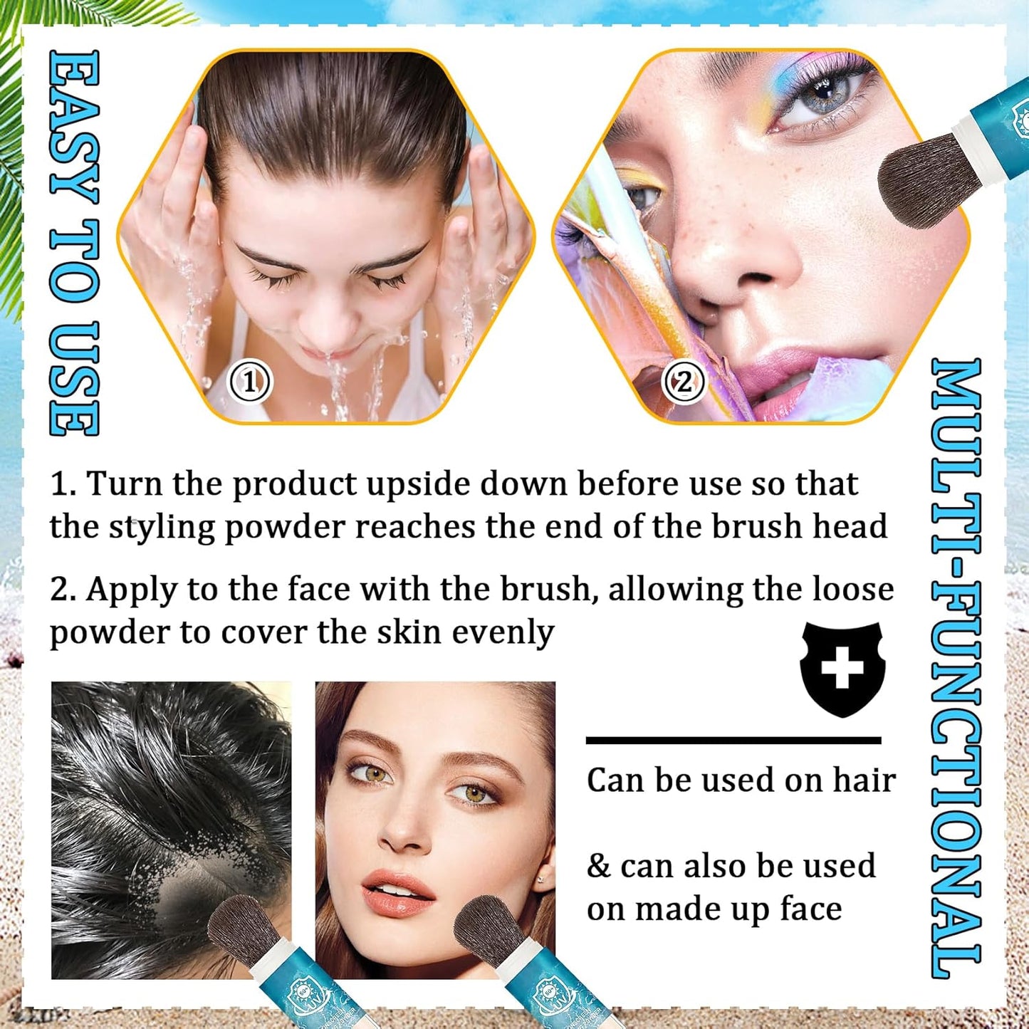 Mineral Face Sunscreen Setting Powder,Lasting Oil Control Lightweight Powder Sunscreen with SPF50+,Loose Waterproof Brush on Sun Screen Makeup for All Skin Types