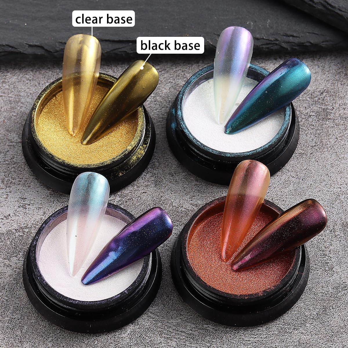 Chameleon Chrome Nail Powder, 10 boxes Pink Purple Aurora Chrome Powder, Gold Silver Holographic Nail Powder, Metallic Mirror Pigment for Nails, Rubbing Dust Manicure Glitter Set
