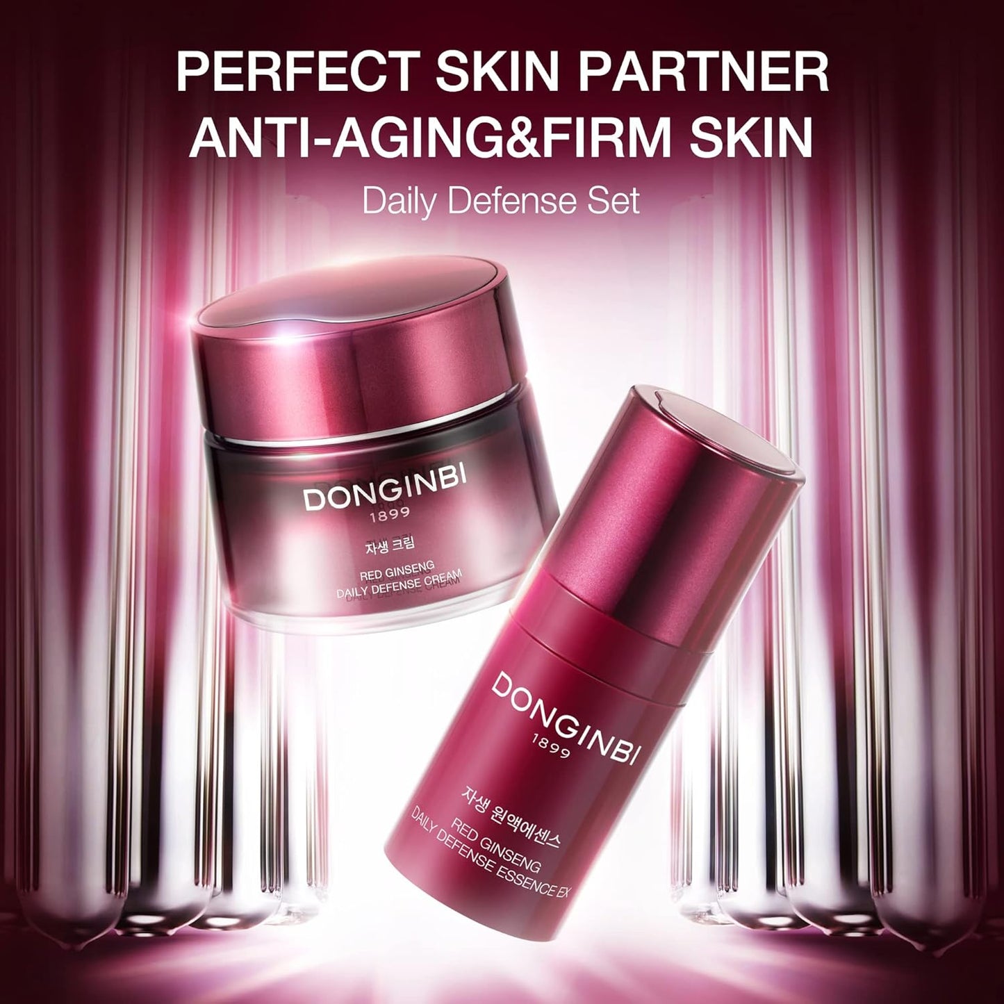 Donginbi Red Ginseng Daily Defense Cream (2.03 floz) Set - Hydrating Toner, Korean Red Ginseng Essence, Skin Barrier Repair & Firming Cream, Korean Skin Care Gifts for Women