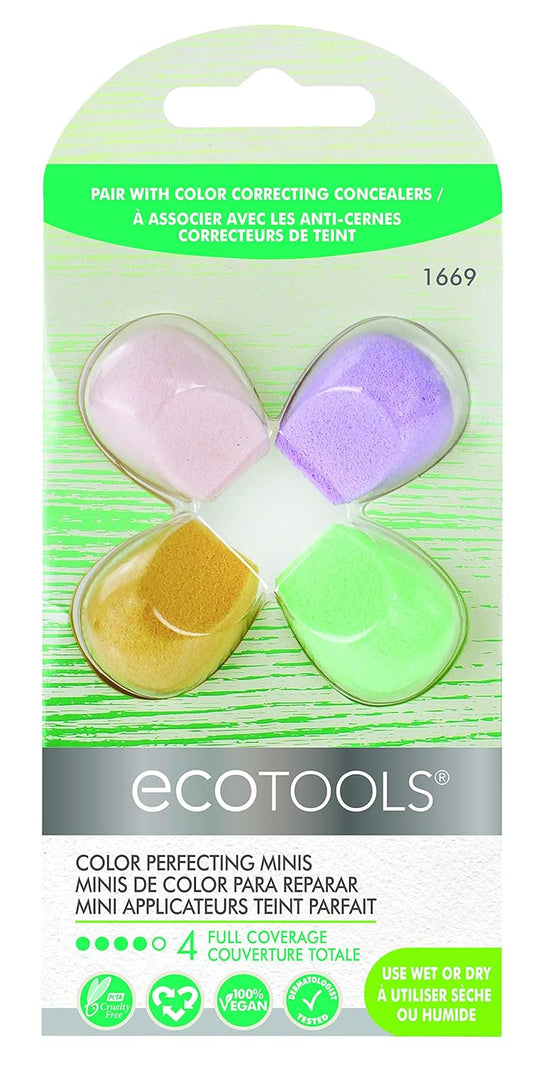 EcoTools Cruelty Free Color Perfecting Minis, Four Sponges Designed with Eco Foam Technology, a Unique Shape for Enhanced Precision, Purple, 4 Count
