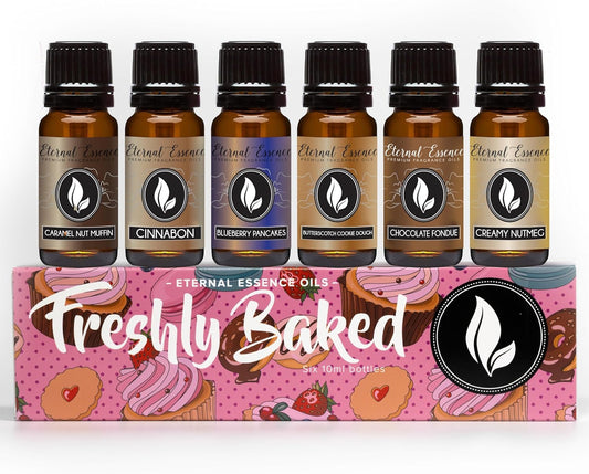 Eternal Essence Oils Freshly Baked Set of 6 Premium Fragrance Oils - Includes Blueberry Pancakes, Caramel Nut Muffin, Butterscotch Cookie Dough, Cinnabon, Chocolate Fondue, and Creamy Nutmeg - 10ML