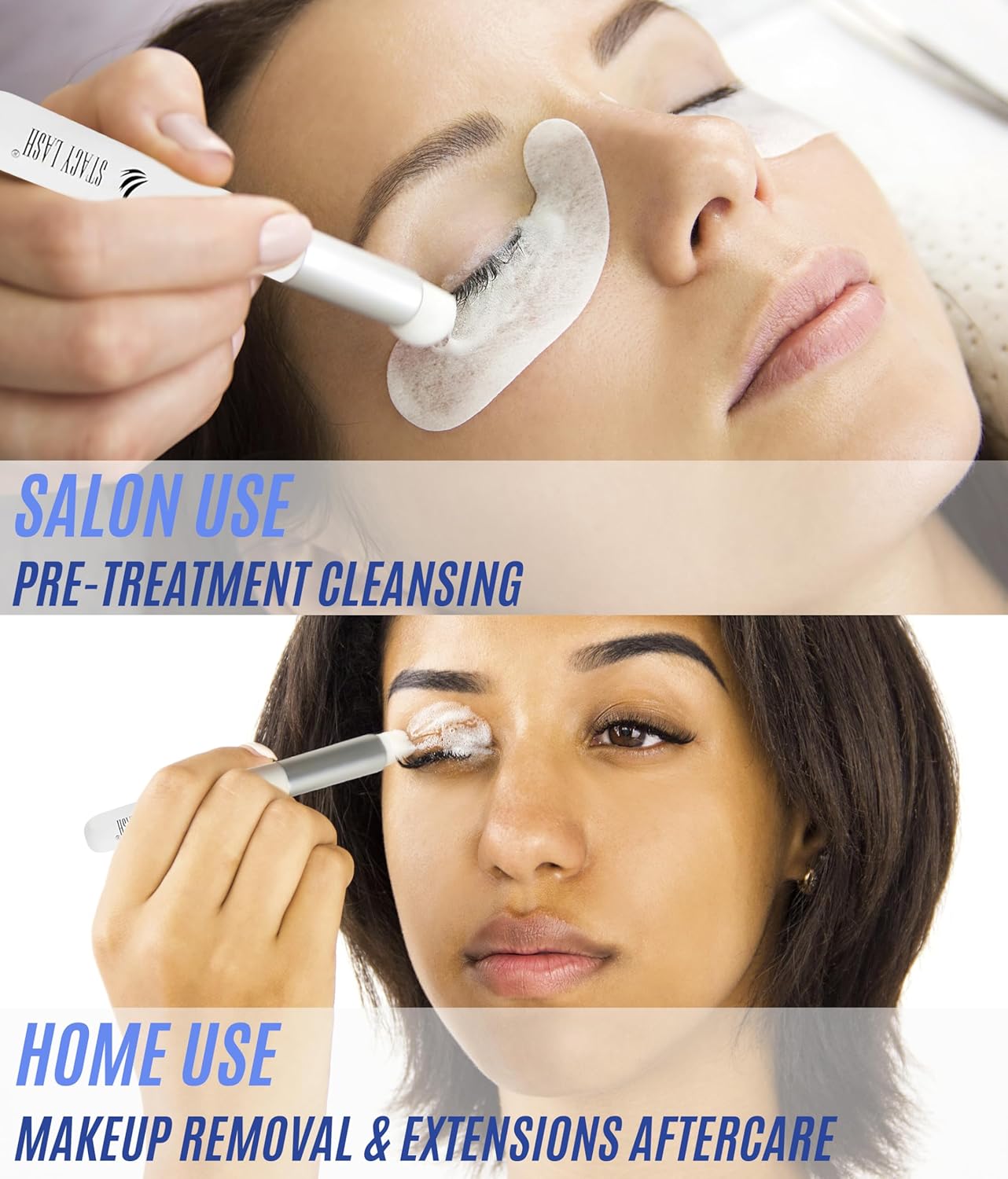 STACY LASH Eyelash Extension Shampoo + Brush / 3.38 fl.oz / 100ml / Eyelid Foaming Cleanser/Wash for Extensions & Natural Lashes/Safe Makeup Remover/Supplies for Professional & Home Use