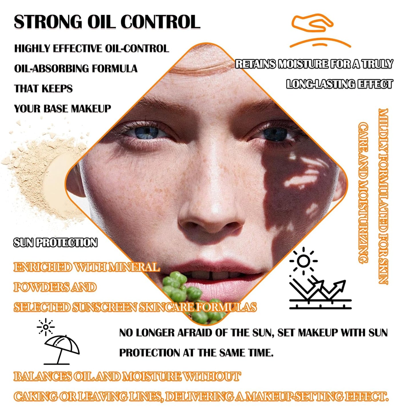 Sunscreen Setting Powder,SPF 50+ PA++++,Oil Control Waterproof Mineral Powder Sunscreen,Lightweight Long Lasting Matte Sunscreen Powder with Sunscreen Brush