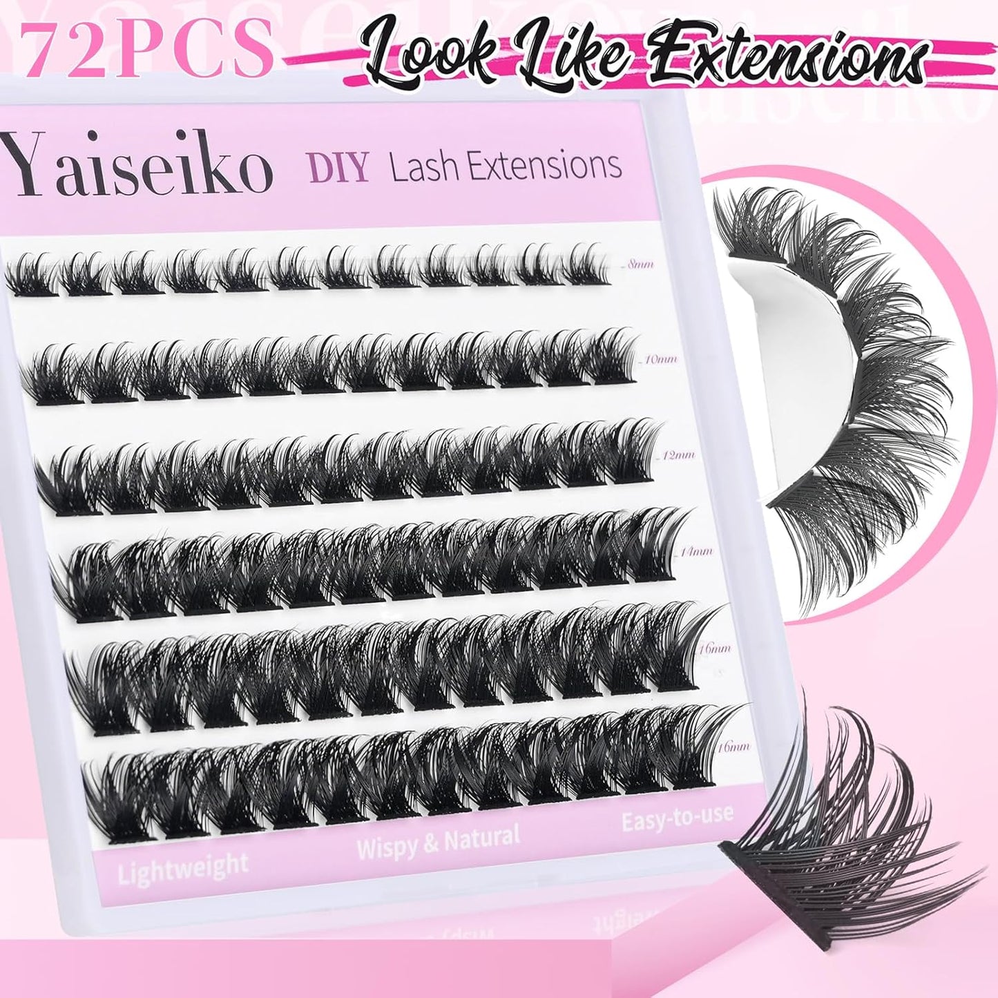 Clusters Lashes 72 PCS Eyelash Clusters D Curl 8-16 Individual Lashes Wispy Volume False Eyelashes DIY Eyelash Extension at Home by Yaiseiko