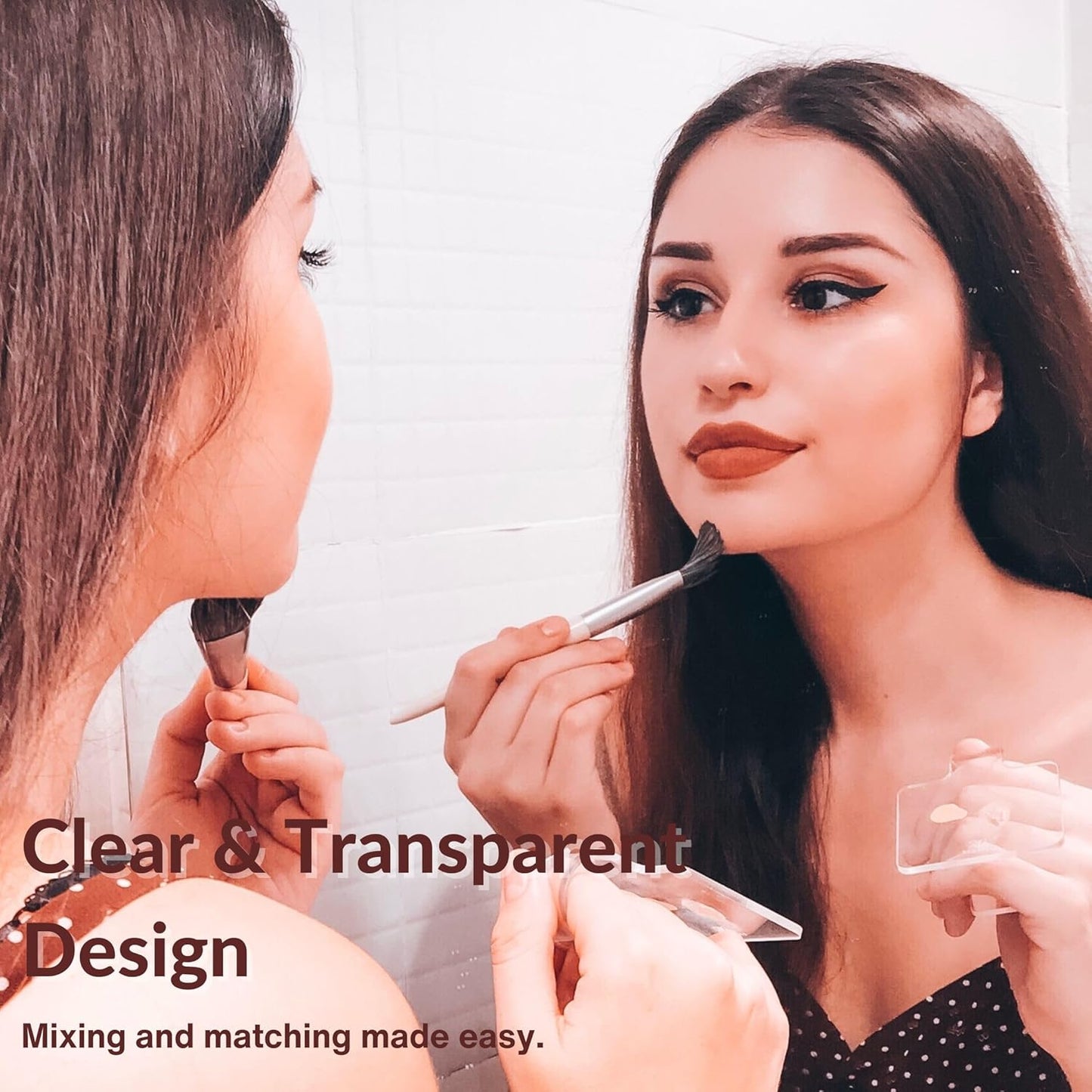 LilyLeaf Handheld Makeup Mixing Palette - Transparent Hand Tray for Mixing Foundation - Clear Acrylic Blending Plate for Makeup Lovers and Professionals with Cute Storage Bag (M)