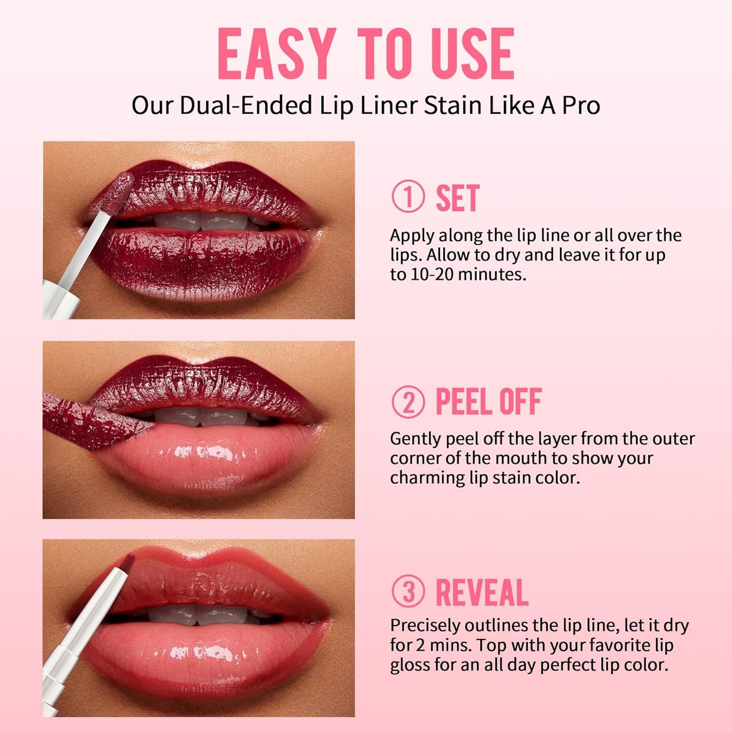 iMethod Lip Liner Stain - Lip Stain, 2-In-1 Dual-Ended Peel Off Lip Stain with Tweezer, Natural Long Lasting Peel Off Lip Liner, Easy to Use for All Skin Types, Stay All Day, Coffee