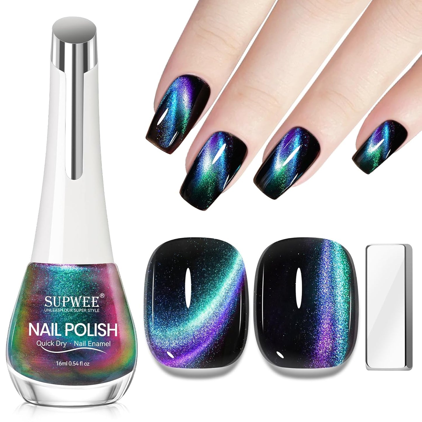 Cat Eye Nail Polish Non Gel with Magnet Quick Dry Cateye Magnetic Nail Polish for Fingernail Air Drying Fast Lacquer Manicure Gift For Women Girls 16ml, 0.54fl oz