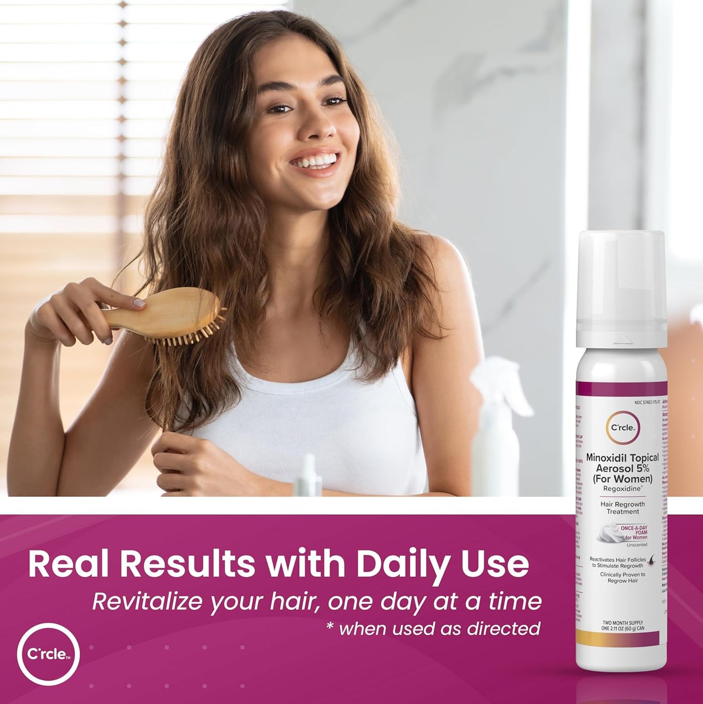 C'rcle Minoxidil for Women 5% Foam - Helps Restore Top of Scalp Hair Loss and Support Hair Growth for Women, Regrowth with Unscented Topical Treatment for Thinning Hair (5% Foam 4-Month Supply)