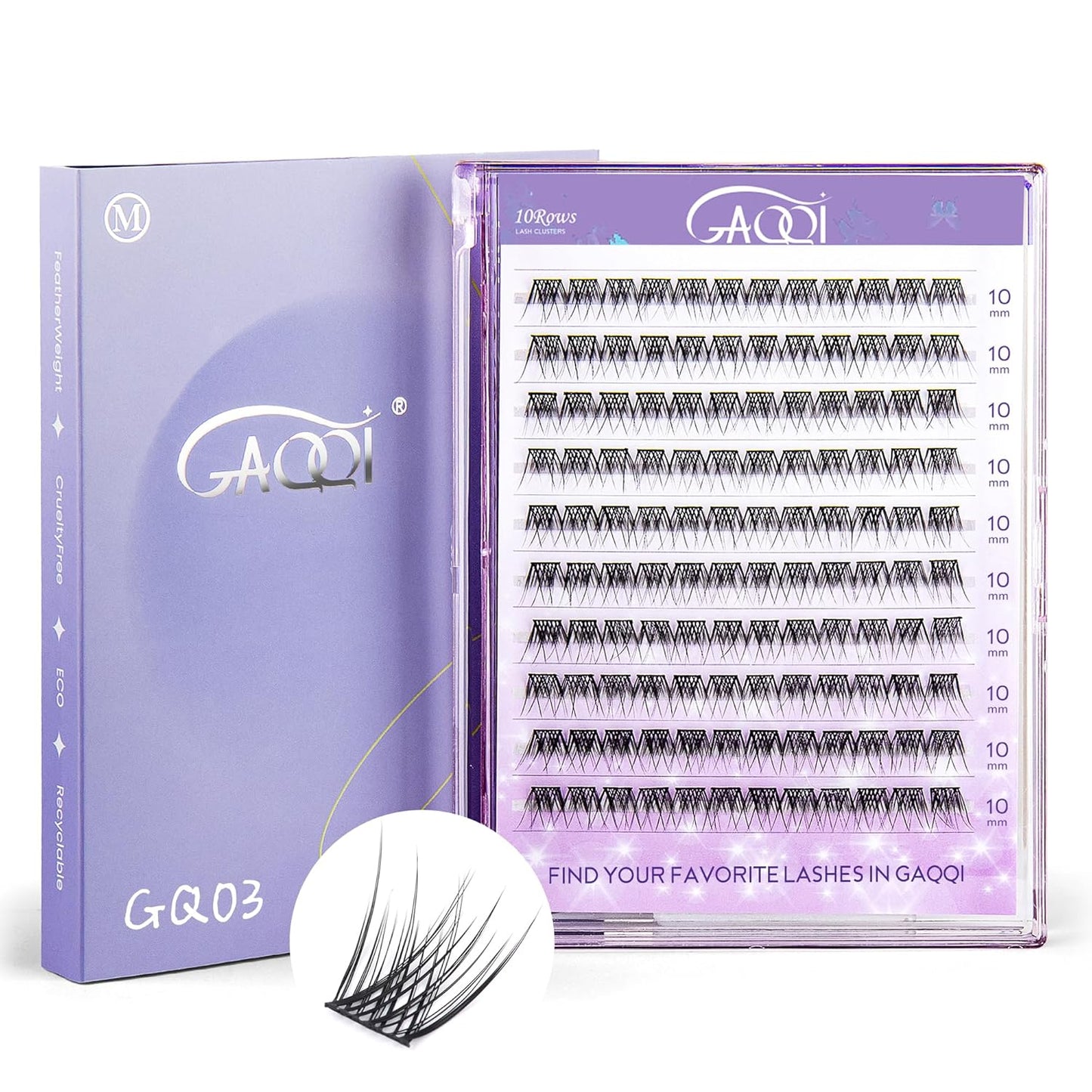 GAQQI Lash Clusters, Eyelash Clusters 120PCS D Curl Individual Lashes, Wispy Cluster Eyelash Extension 10mm Only, Natural Looking Cluster Lashes （GQ03, D Curl, 10mm)