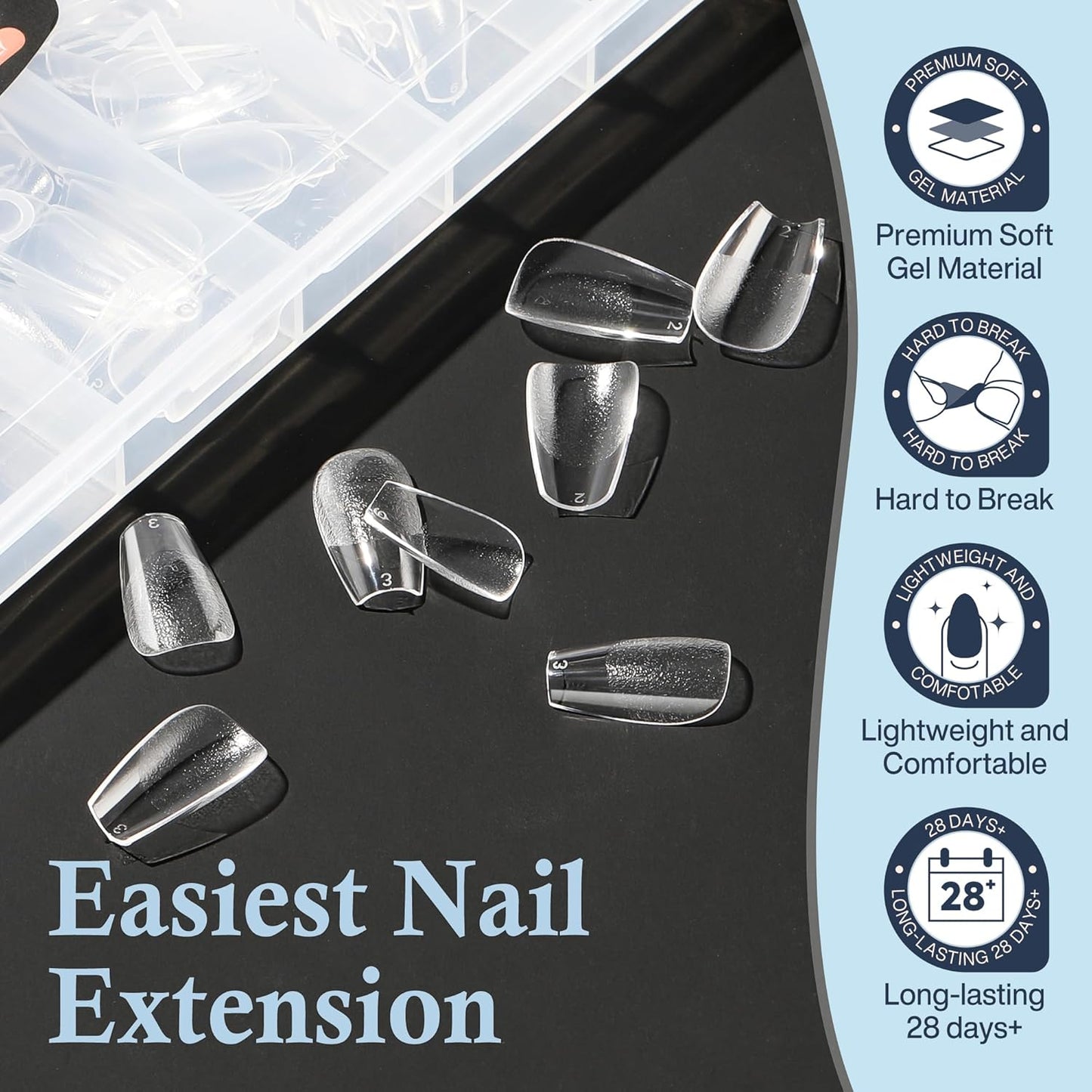 Coffin Press on Nails: 504pcs Pre-etched Short Nails Clear Coffin Gel Tips for Full Cover Fake Nails French Nail Extension Salon Home DIY 12 Sizes Gelly Tips