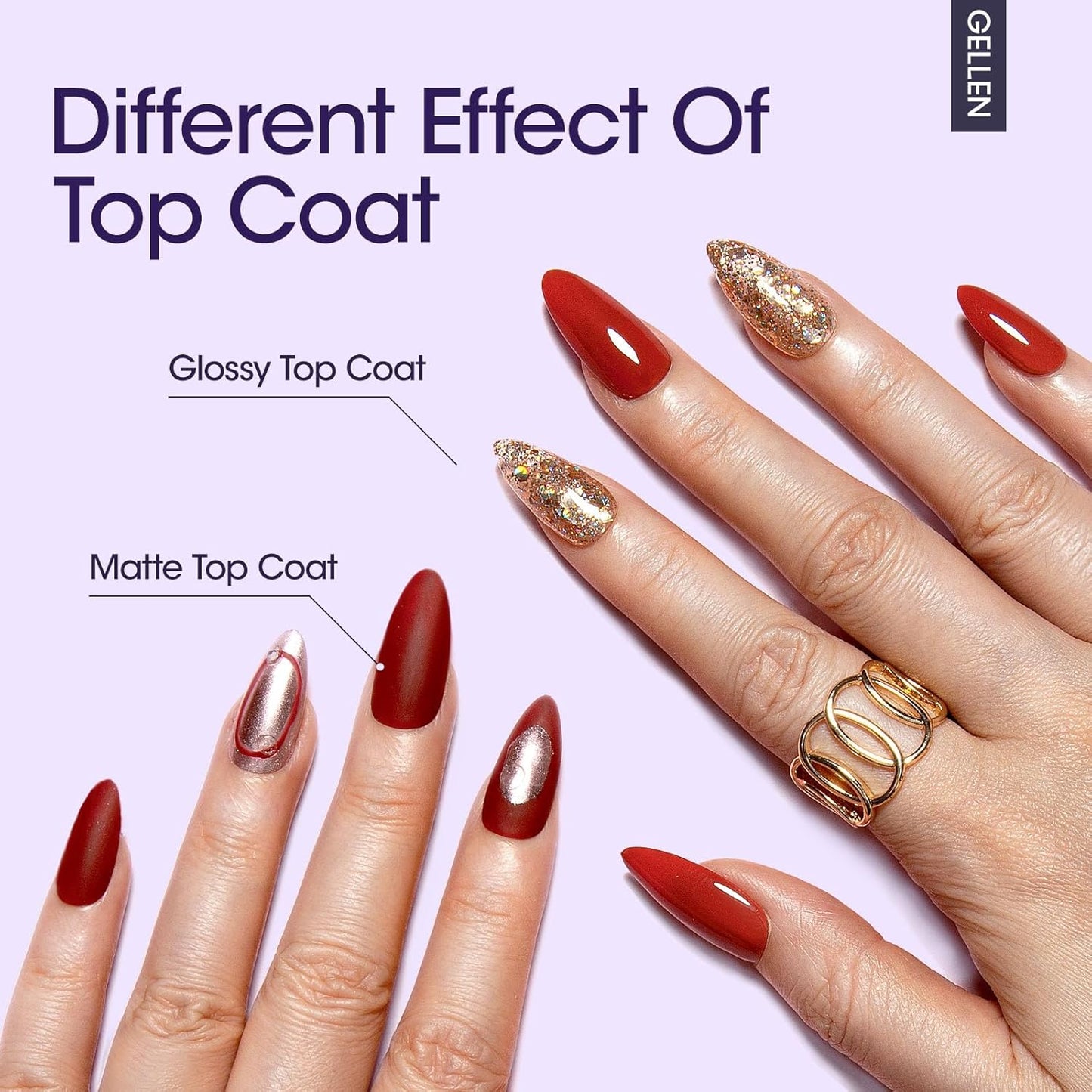 GELLEN 4Pcs Gel Top Coat and Base Coat with Nail Strengthener Set for Gel Nail Polish, 18ml Soak Off Nail Lamp Clear Nail Polish Set