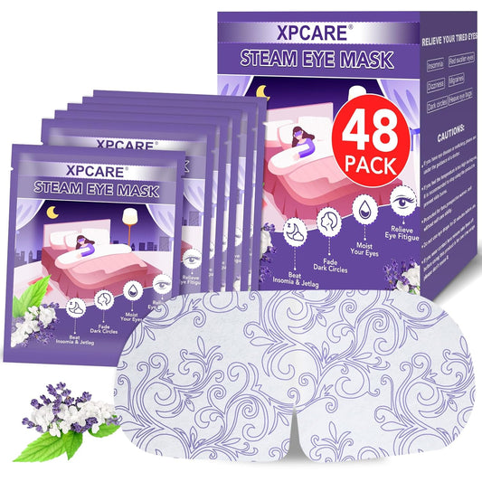 XPCARE 48 Pack Steam Eye Masks for Dry Eyes, Self Heated Steam Warm Eye Mask, Disposable Heated Eye Mask for Dark Circles, Puffy Eyes, Relief Stress Eye Fatigue（Lavender）