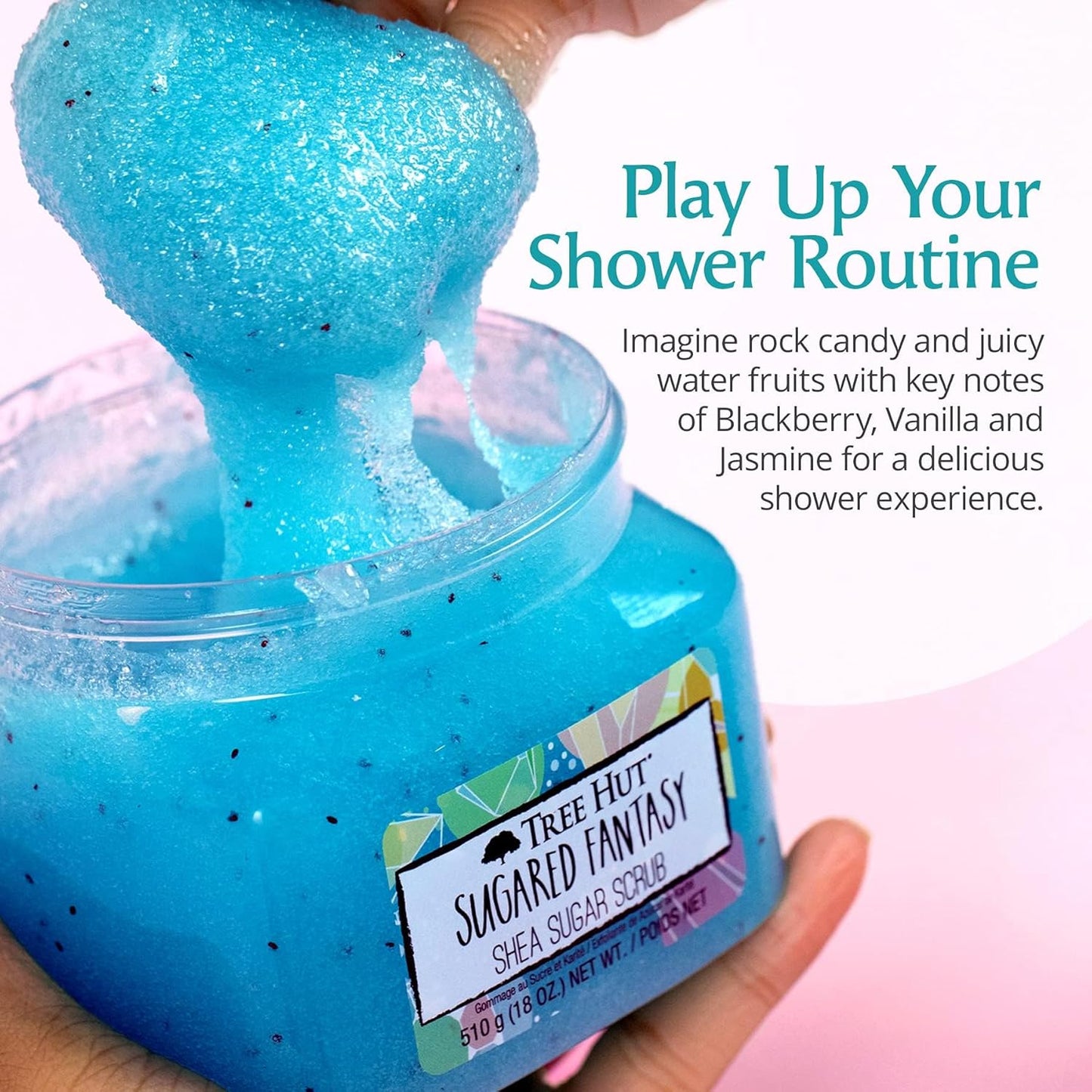 Tree Hut Sugared Fantasy Shea Sugar Scrub | Exfoliating Body Scrub Removes Dead, Dry Skin for a Soft & Hydrated Feel | Nourishing Essential Body Care | 18 fl oz.